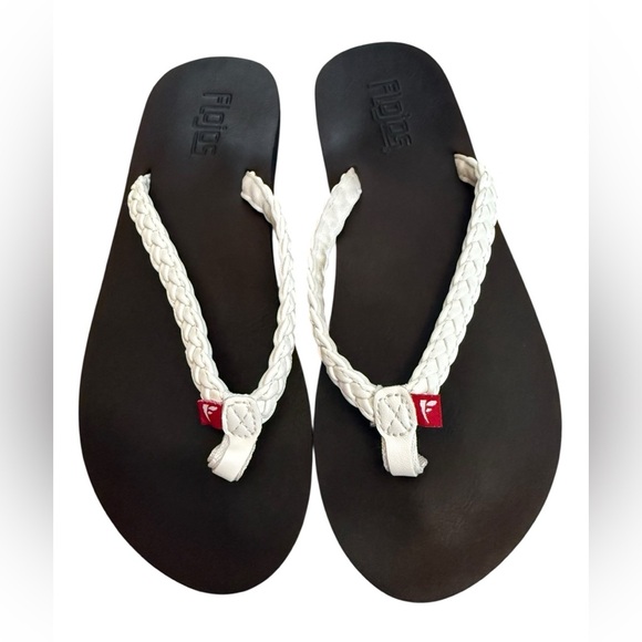 Flojos White Braided Strap Flip Flops Size 6 - Picture 1 of 3